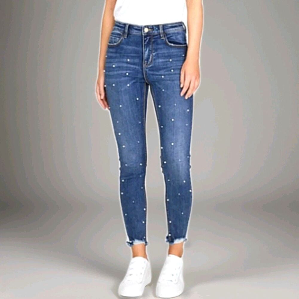 stradivarius Skinny jeans Size 4 Pearl Accent Raw Hem Cute Cottage Dainty